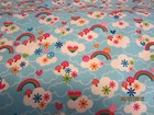 Rainbows clouds hearts peace flowers baby toddler sheet set blue flannel
