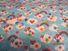 Rainbows clouds hearts peace flowers baby toddler sheet set blue flannel