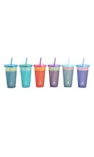 6 Sets Manna Neon Color Changing Cup Lid Straw Adult & Kids Love! Cups 24oz  New