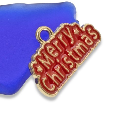 6 Merry Christmas Charms, Enamel Christmas Greeting Pendants for DIY Jewelry - Picture 6 of 7
