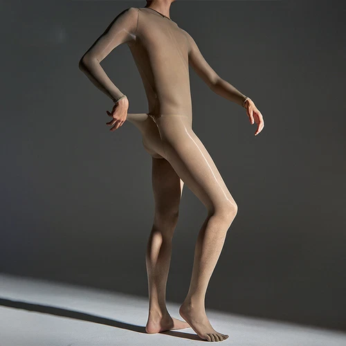 Plus Herren 8D Öl glänzend Full Bodystocking transparenter Overall mit Handschuhen Kapuze/Zehen - Bild 34 von 48