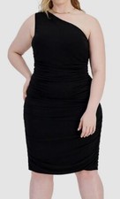 Emerald Sundae Women's Black Trendy One-Shoulder Ruched Dress Plus Size 22