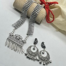 KAJARO DESIGNS Indian Oxidized Long Necklace Silver Oxidized Jewelry for Women