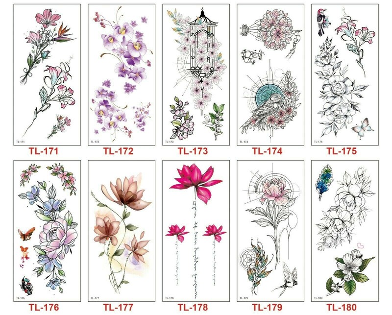 8 X Flowers Waterproof Body Temporary Tattoos Stickers US Seller