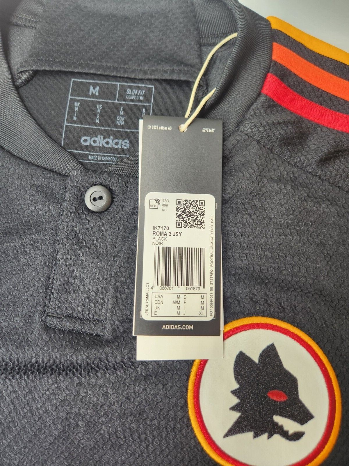 Adidas AS Roma Lukaku #90 Third Jersey Black M-L 2023/2024 Men’s NEW IK7170