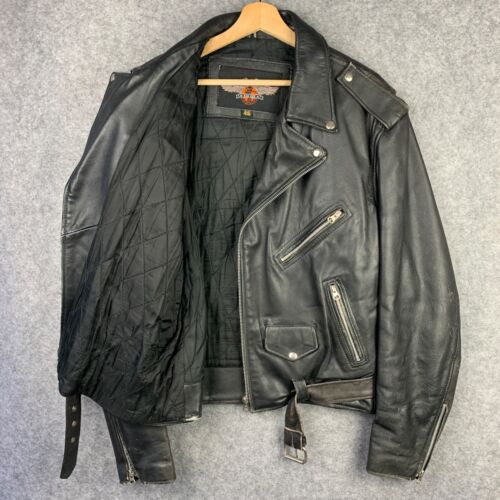 Ash Gee Vintage Motorcycle Biker Perfecto Racing Quilted Leather Jacket Black XL - Picture 3 of 8