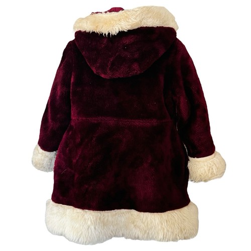 70s Vintage Sears Kids Hooded Penny Lane Coat Faux Fur Maroon White Scroll Sz 6 - Picture 2 of 18