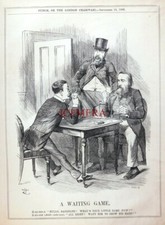 'A WAITING GAME', Antique 1886 John Tenniel PUNCH Cartoon Print : 658-86