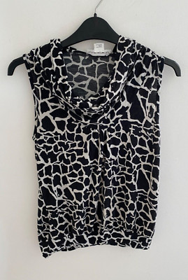 Damen August Seide Gr. S Jersey High Neck Bluse Oberteil Leoprint