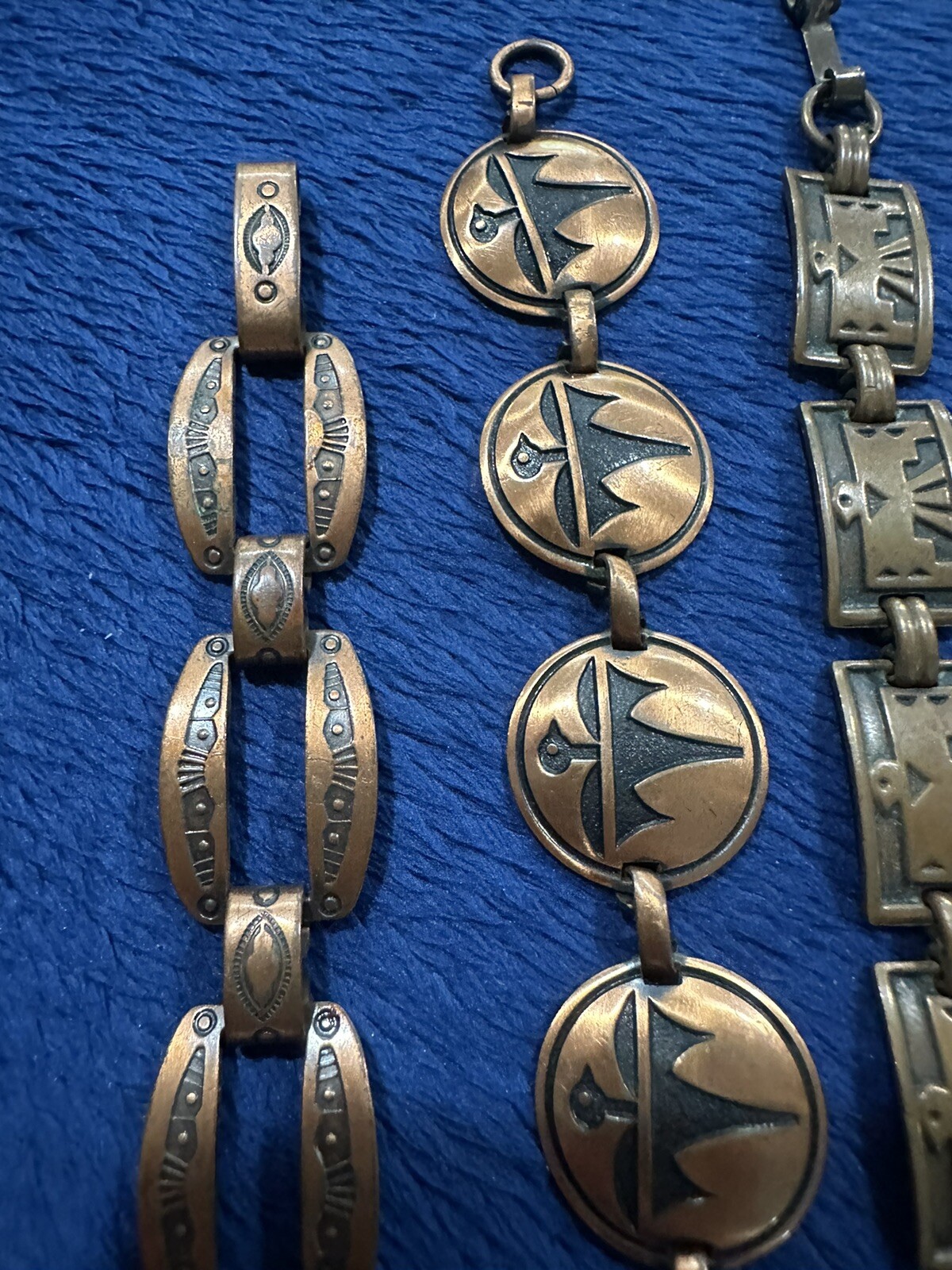 Vtg Native American Solid Copper Turquoise Cuff B… - image 5