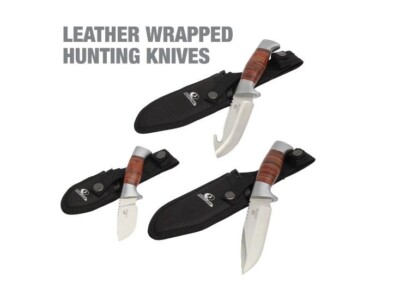 Mossy Oak 3-Pack Hunting Knives, Leather Wrapped with Sheath Model