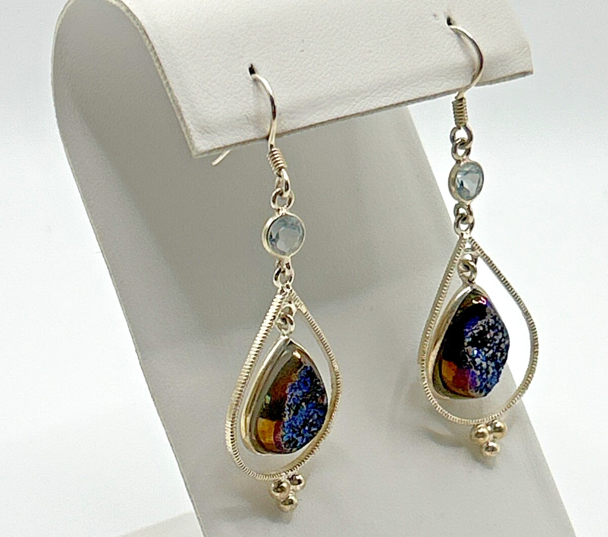 STUNNING .925 Vintage Sterling Silver Estate Dangle Earrings Blue Green Stone