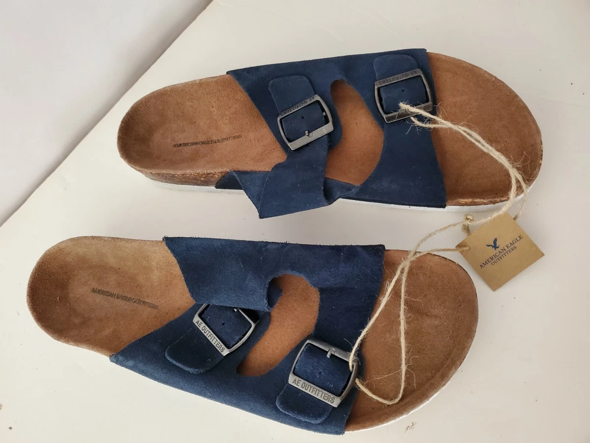 American Eagle Outfitters Double Buckle Leather Sandals Mens Size 11 BLUE NWT