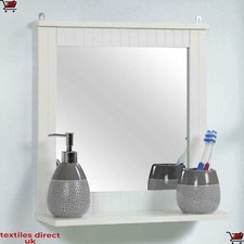 Wood Framed Wall Mounted Bathroom Mirror with Shelf Hanging Vanity XMAS Gift New