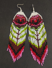 Tribal Earrings Native Large Boho American Seed Beads Handmade Earring