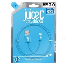 Image of Juice USB Type C Charge & Sync Cable XXL in Aqua and Coral 3m in length