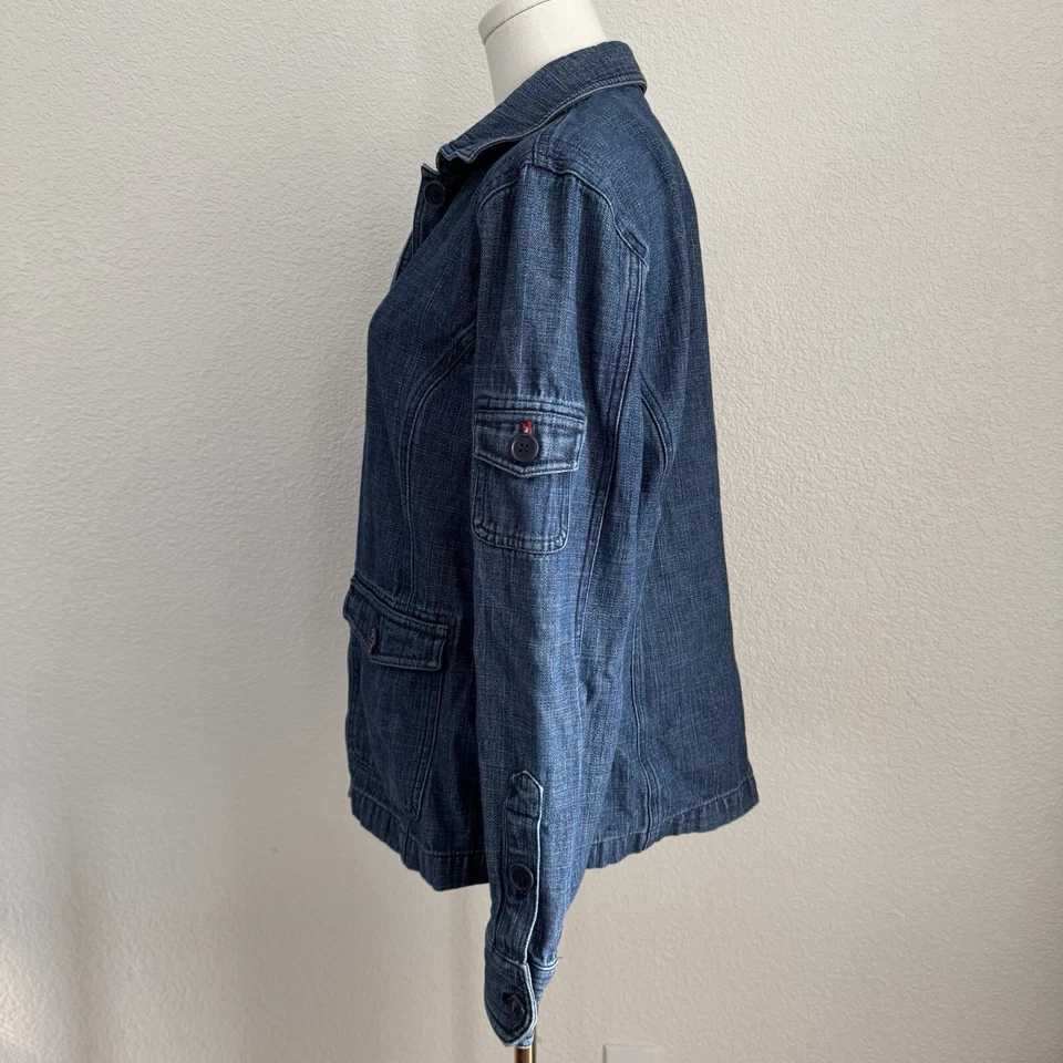 Denim Coat L Women’s Jean Jacket Button Up Cotton Y2K Western Blue Vintage - Image 2 of 4