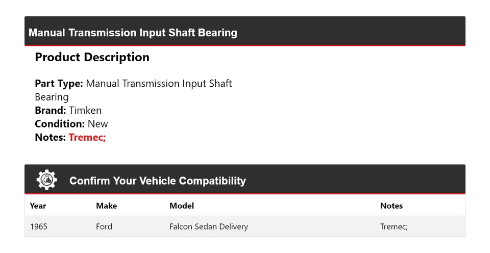 For 1965 Ford Falcon Sedan Delivery Manual Trans Input Shaft Bearing Timken - Image 2 of 4
