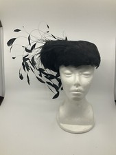 VTG George Zamau'l Black Pin Feathers Hat Wool Glamour Stunning