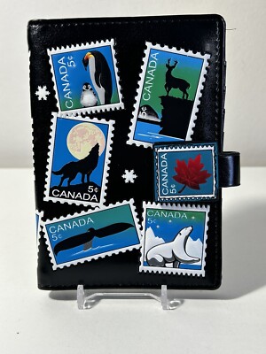 Shag Wear Canada Canadian Stamp Design ID Card Holder Small Snap Close Black