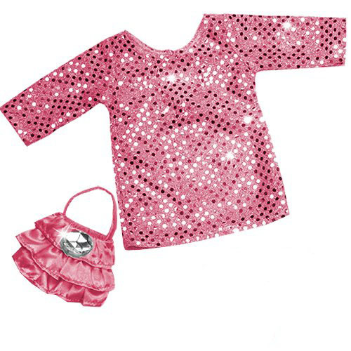 Conjunto de 2 piezas de vestido túnica y monedero con lentejuelas rosa para muñecas American Gir de 18" - Imagen 3 de 3
