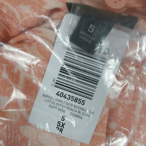 Torrid Shirt Womens 5XLarge Peach Floral Crinkle Tank Gauze Adjustable NWT image 10