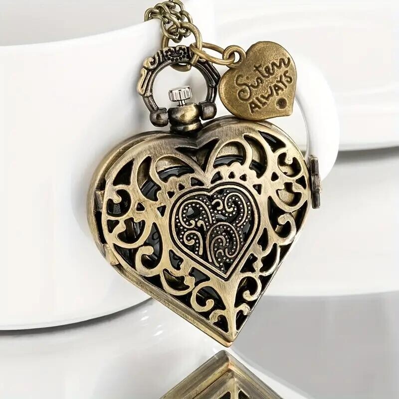 Vintage Heart Shaped Quartz Hollow Pendant Pocket Watch  display picture 2