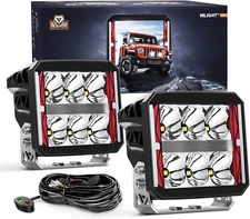 Nilight 4 Inch LED Pod Lights Heated Lens with DRL 60W Square Super Spot Light