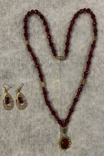 Vtg Red Crystal Gold Accents 2pc Set