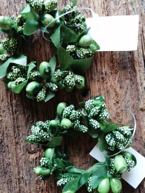 2x Kerzenring Kerzenkranz für Stabkerzen Perlen- Beerenmix grün dunkel