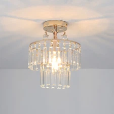 Crystal Round Chandelier Flush Mount Ceiling Light Gold Hanging Lamp For Home
