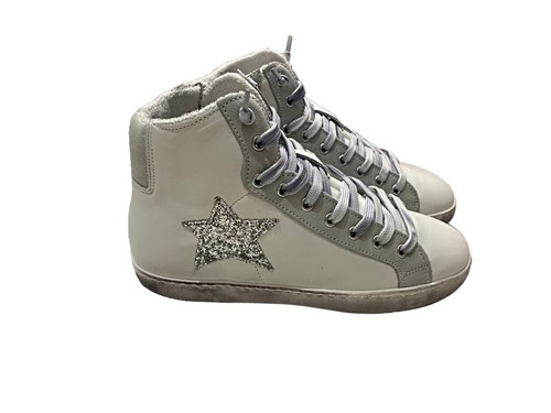 scarpe sneakers alte donna pelle bianco stella glitter argento Nuovo  cerniera | eBay