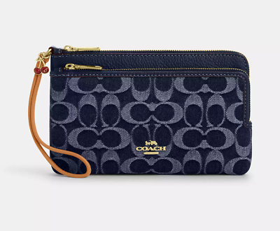 小物 coach walet NWT COACH Double Zip Wallet In Signature Canvas CX161/CZ321