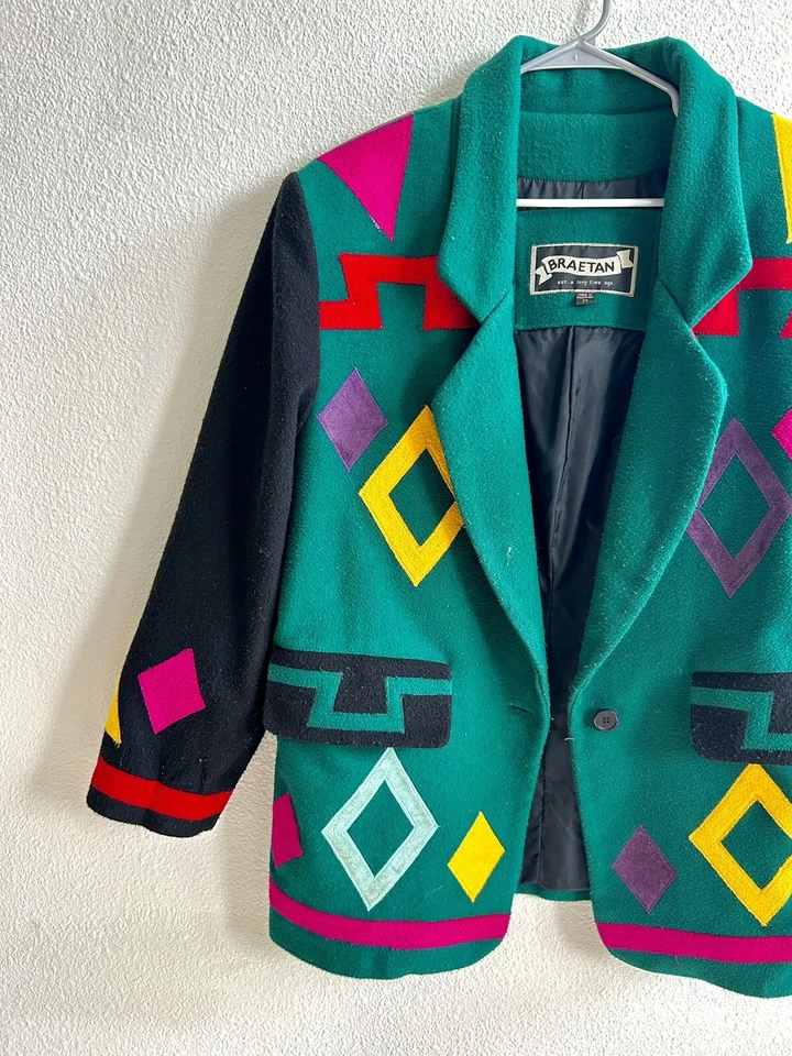 Chaqueta Vintage Braetan Lana y Gamuza Color Bloqueado Años 80 Talla Mediana Foto 2 de 4