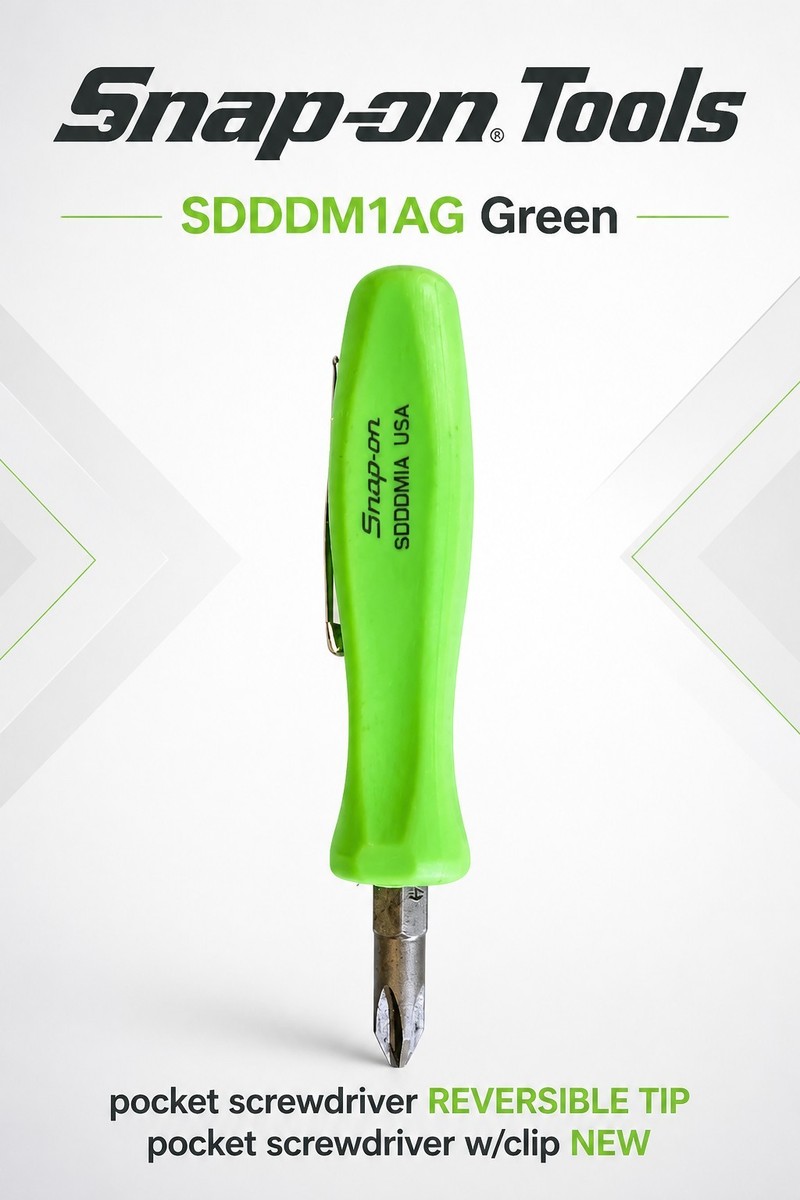 GREEN Snap on tools pocket screwdriver REVERSIBLE TIP pocket