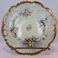 Antique Dresden Germany Hand Painted Floral Pattern Porcelain Plate Gold Trim