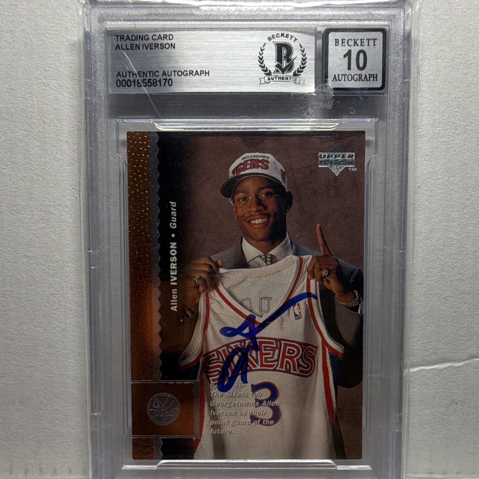 Upper Deck 1996-97 Allen Iverson #91 Hard Signed Auto 76ers Becket 10