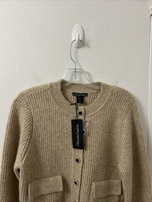 Christian Lacroix Cardigan Sweater Womens Small Tan Wool Ribbed