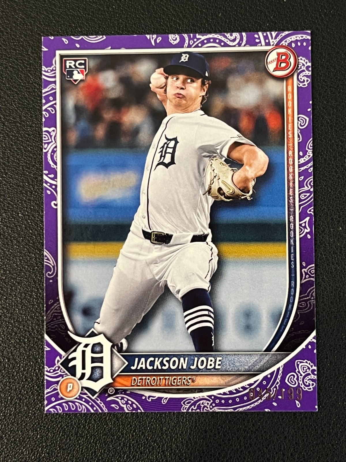 Jackson Jobe 2025 Bowman Rookie Purple Pattern Parallel /199 Tigers 