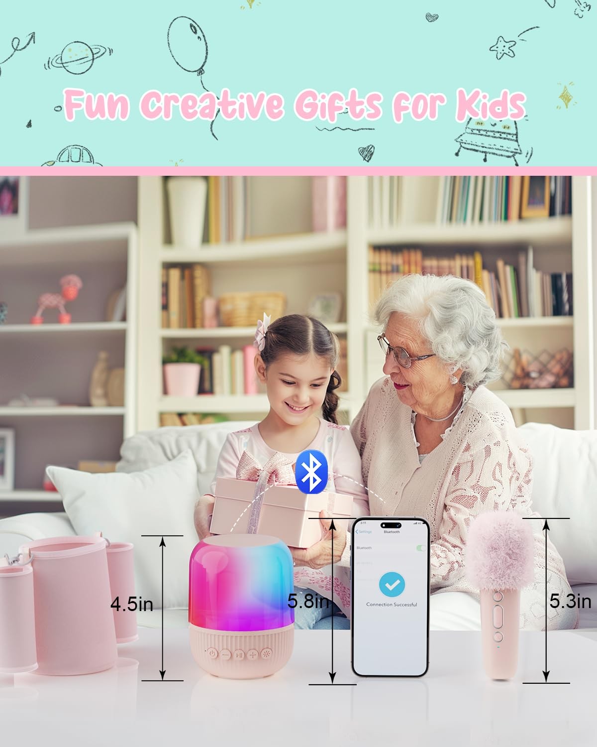 Mini Karaoke Machine for Kids - Portable Bluetooth Speaker with Wireless 2 Mi...