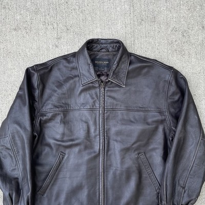 d*3様 Golden Bear ブラウンレザージャケット Golden Bear Sportswear Brown Full Zip Leather Jacket Men's Large