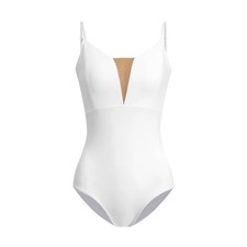 Women's V-Neck Ballet Leotard with Nude Mesh Adjustable Straps Elegant