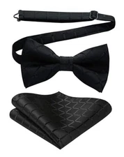  Bow Ties for Men Pre-Tie Bow Tie and Pocket Square Set One Size 01-black 2