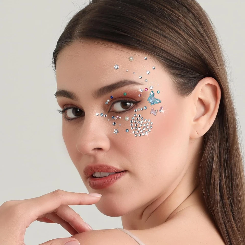 Gemas Faciales Brillo Facial, Paleta de Gel Brillo 40 Colores con 6 Hojas Autoadhesivas Foto 4 de 4