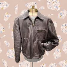 VTG 1950s HERCULES Sears Roebuck BROWN LEATHER HALF BELT JACKET Excnt Cond S-M