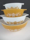 PYREX Butterfly Gold Cinderella Nesting Mixing Bowls Full Set: 441,442,443 & 444