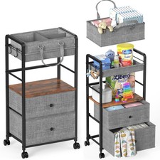 2IN1 Baby Diaper Caddy Organizer 4-Tier Rolling Cart, Bedside Cart for Baby...
