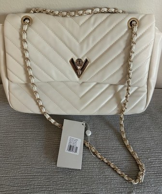 Valentino Orlandi Beige Italian Quilted Chevron Crossbody Turn Lock Gold Chain