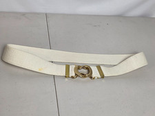 Vintage White Elastic Cinch Women's Belt Gold Tone Interlocking Clasp Retro 80s