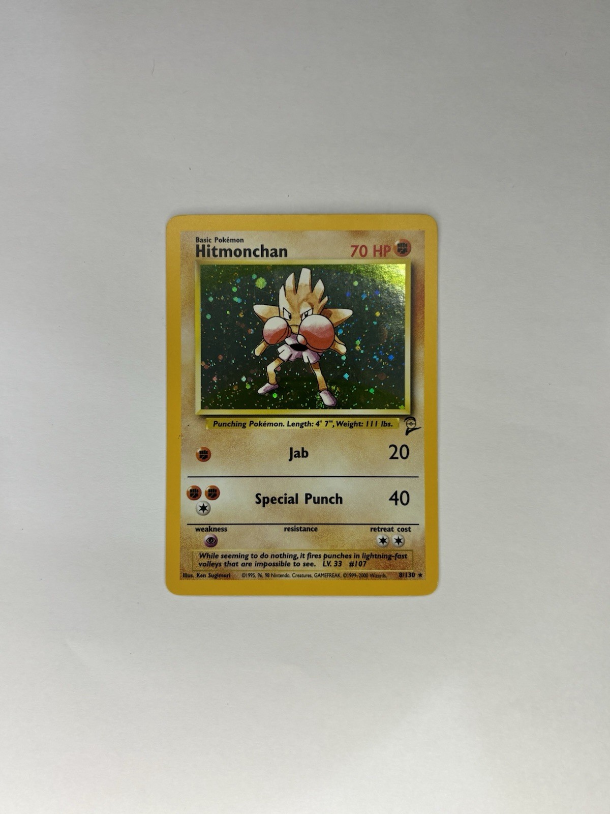Pokémon Hitmonchan Holo 8/130 Base Set 2 WOTC Vintage Holo LP